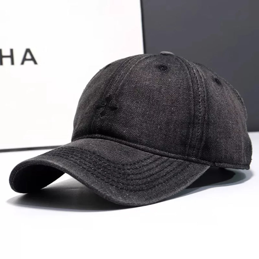 Denim Embroidered Baseball Cap Black / One Size Apparel and Accessories
