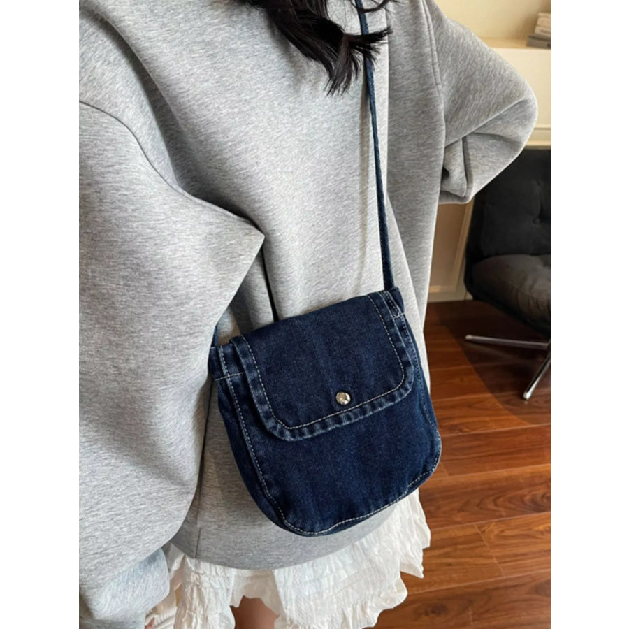 Denim Flap Crossbody Bag Dark Blue / ONESIZE Apparel and Accessories