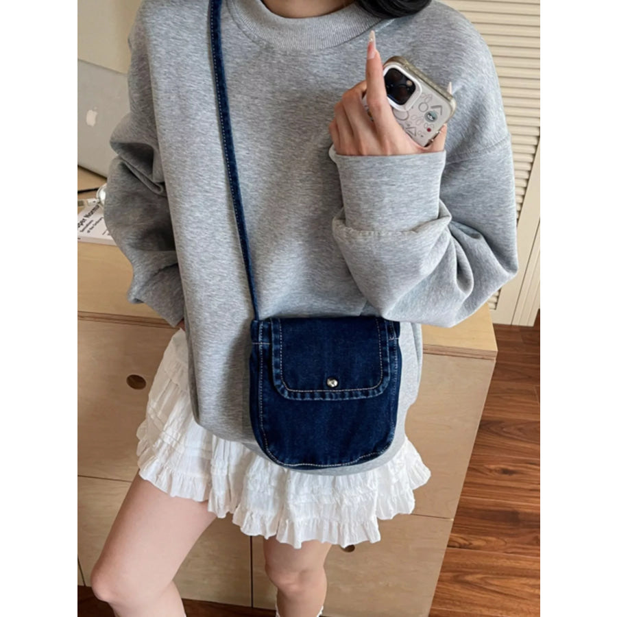 Denim Flap Crossbody Bag Dark Blue / ONESIZE Apparel and Accessories