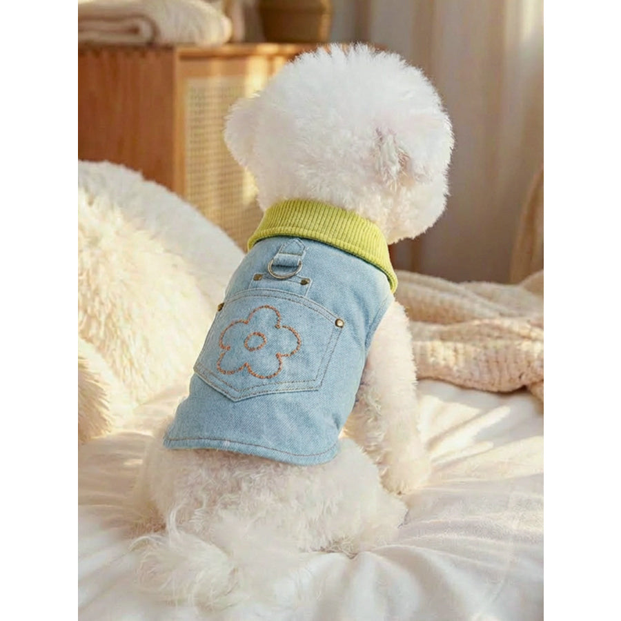 Denim Flower Embroidered Pet Top Apparel and Accessories