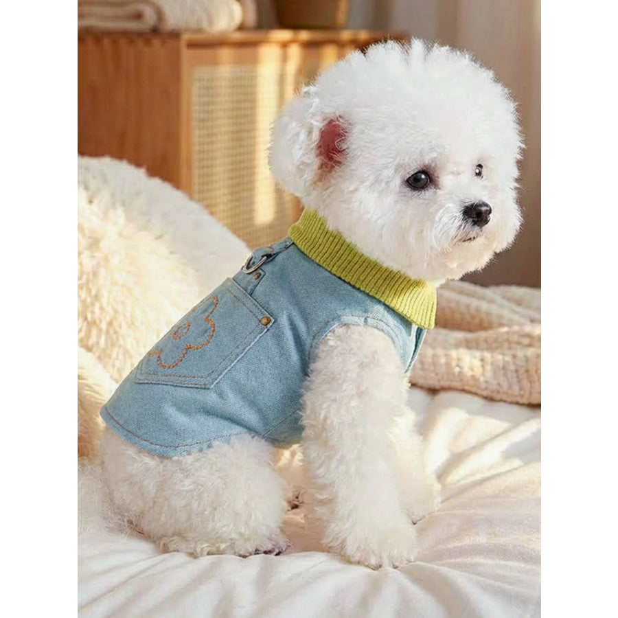 Denim Flower Embroidered Pet Top Apparel and Accessories