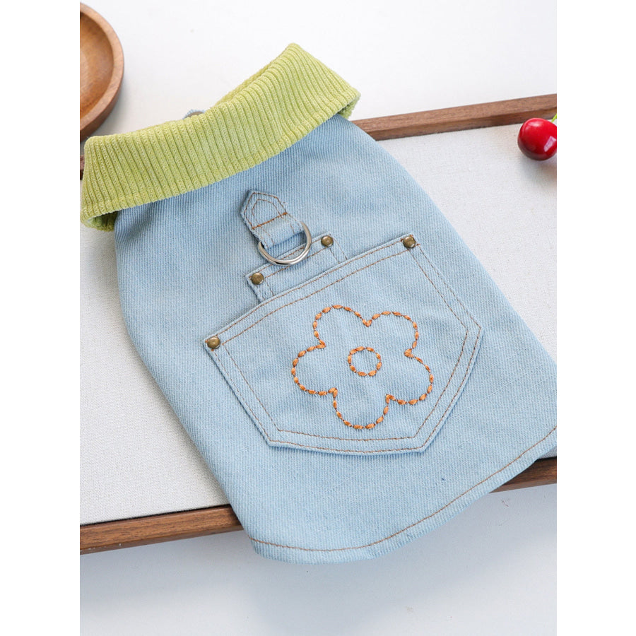 Denim Flower Embroidered Pet Top Light Blue / XS Apparel and Accessories