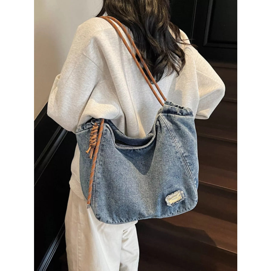 Denim Hobo Tote Bag with Rope Strap Light Blue / ONESIZE Apparel and Accessories