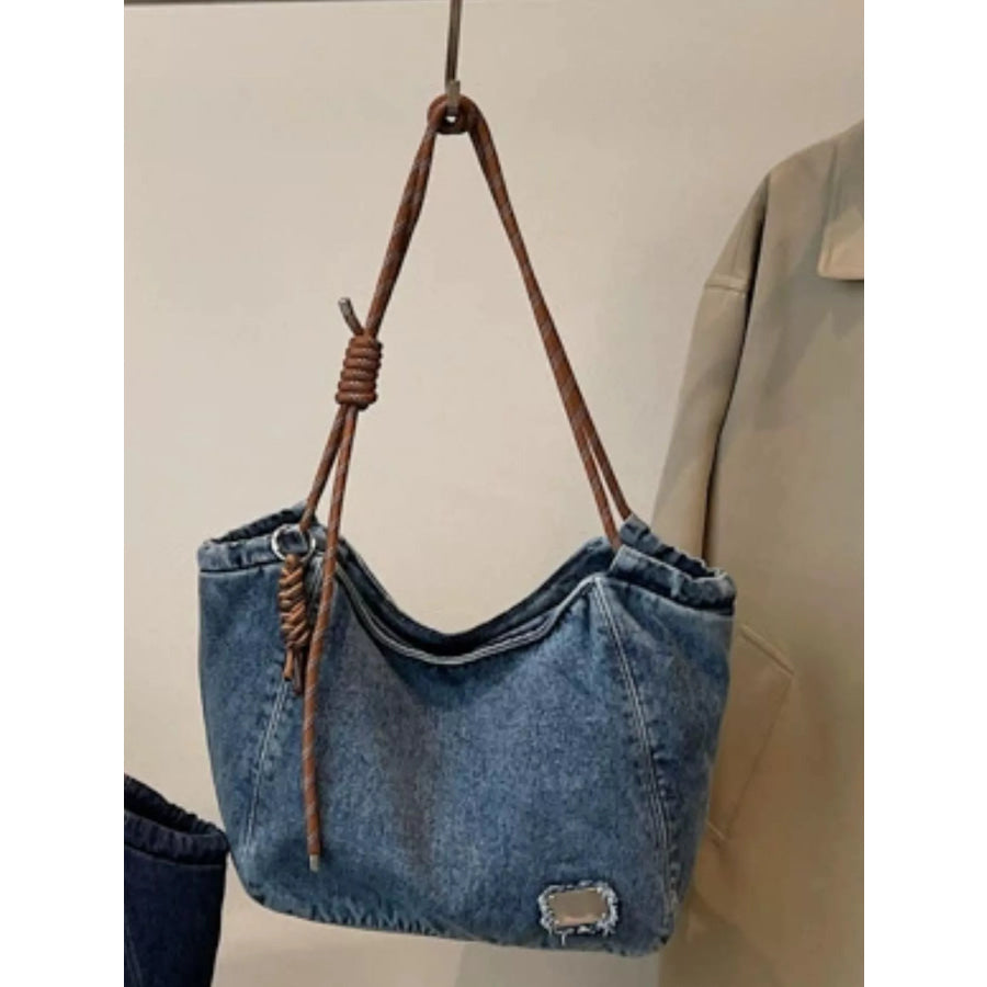 Denim Hobo Tote Bag with Rope Strap Light Blue / ONESIZE Apparel and Accessories