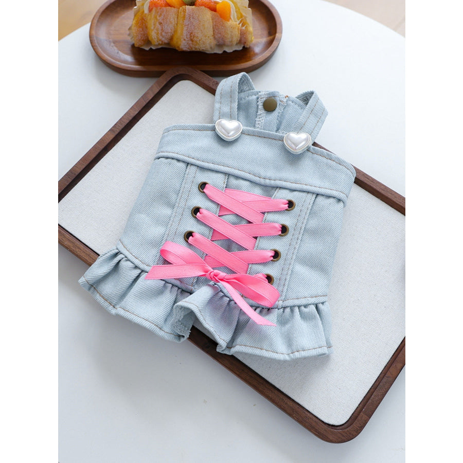 Denim Lace-Up Ruffle Pet Dress Apparel and Accessories