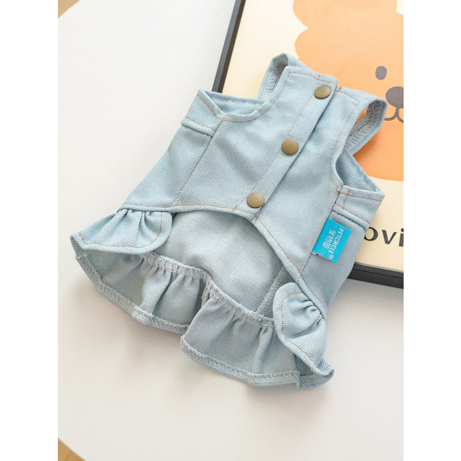 Denim Lace-Up Ruffle Pet Dress Apparel and Accessories