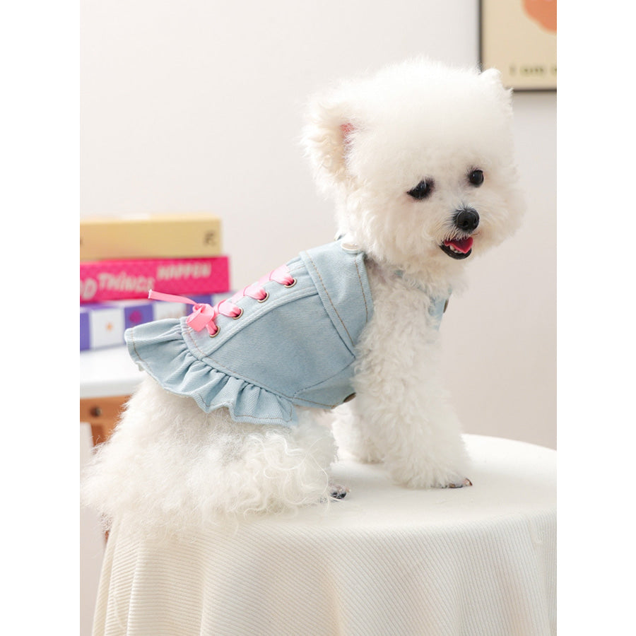 Denim Lace-Up Ruffle Pet Dress Apparel and Accessories
