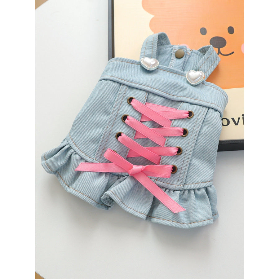 Denim Lace-Up Ruffle Pet Dress Apparel and Accessories
