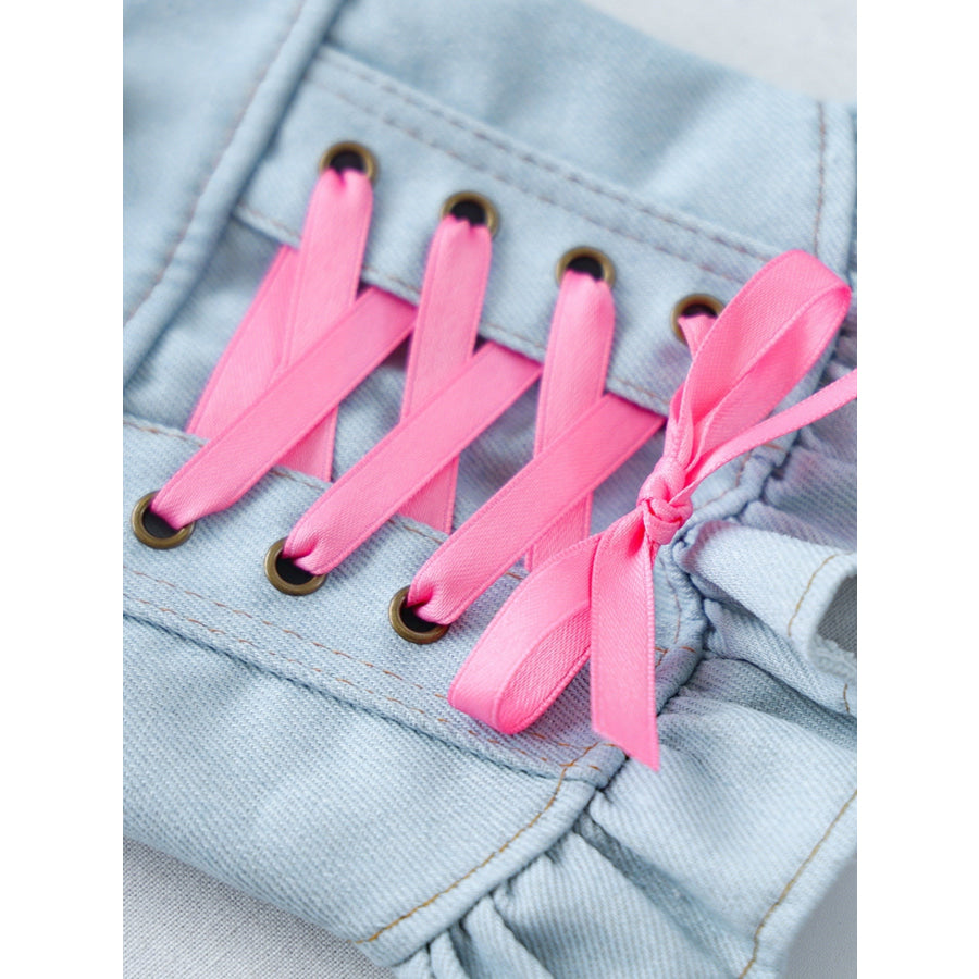 Denim Lace-Up Ruffle Pet Dress Apparel and Accessories