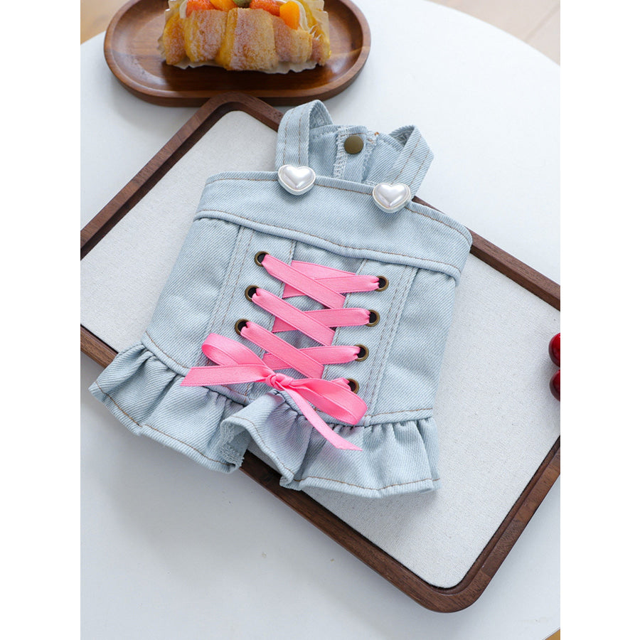Denim Lace-Up Ruffle Pet Dress Apparel and Accessories