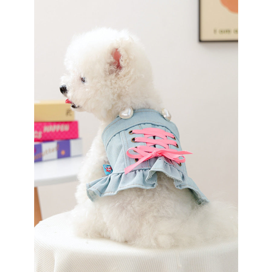 Denim Lace-Up Ruffle Pet Dress / XS Apparel and Accessories