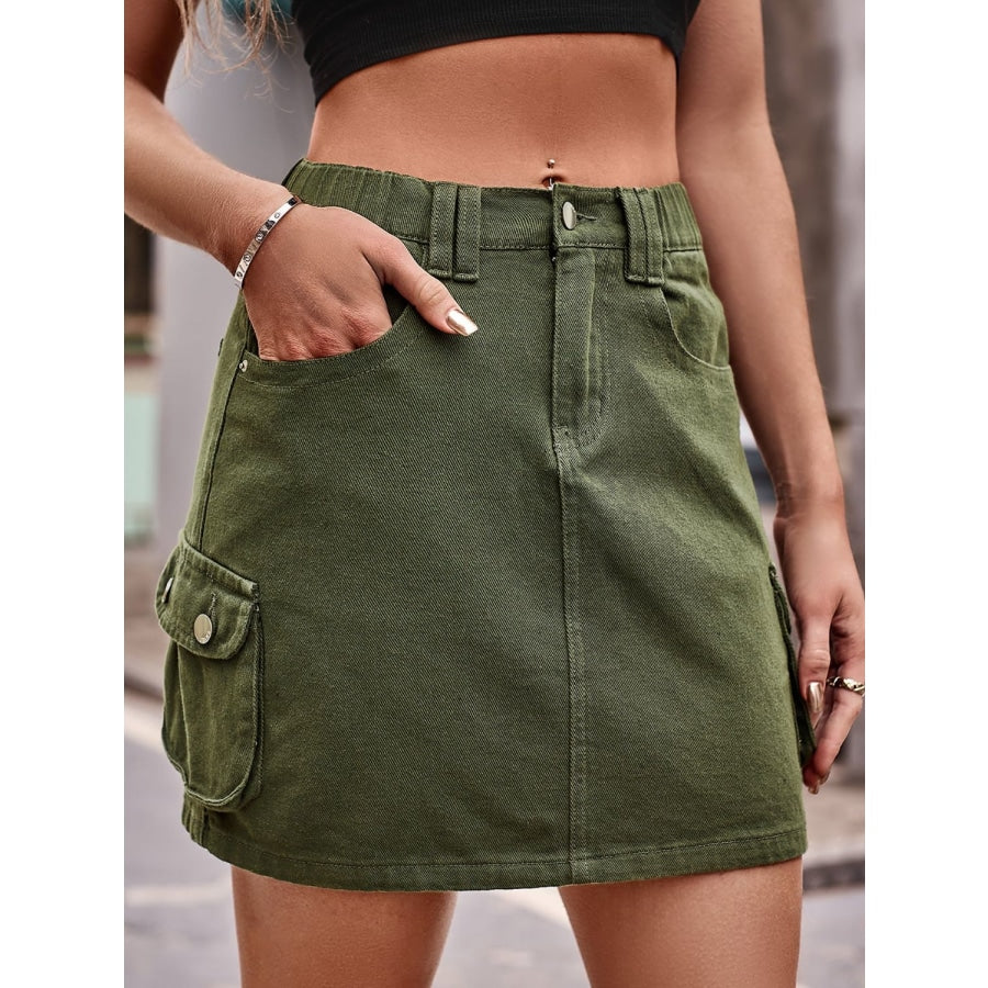 Denim Mini Skirt with Pockets Army Green / S