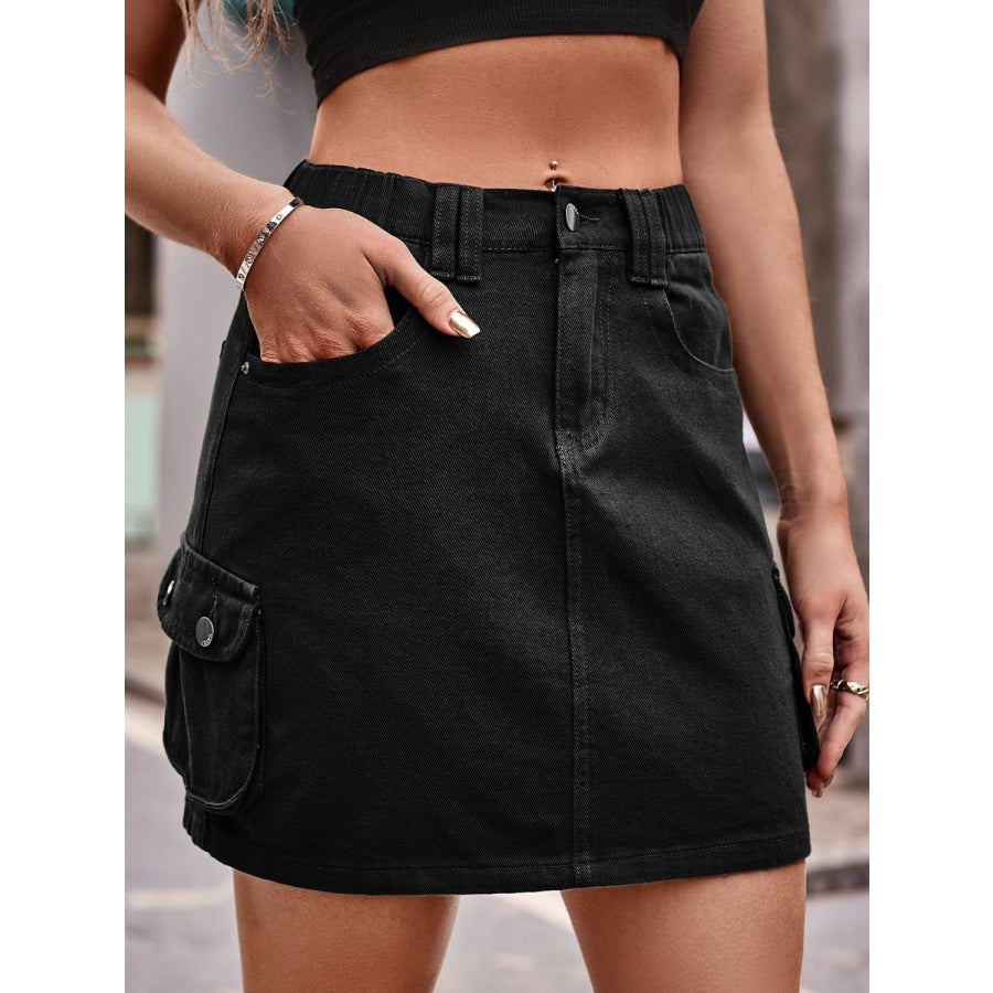 Denim Mini Skirt with Pockets Black / S