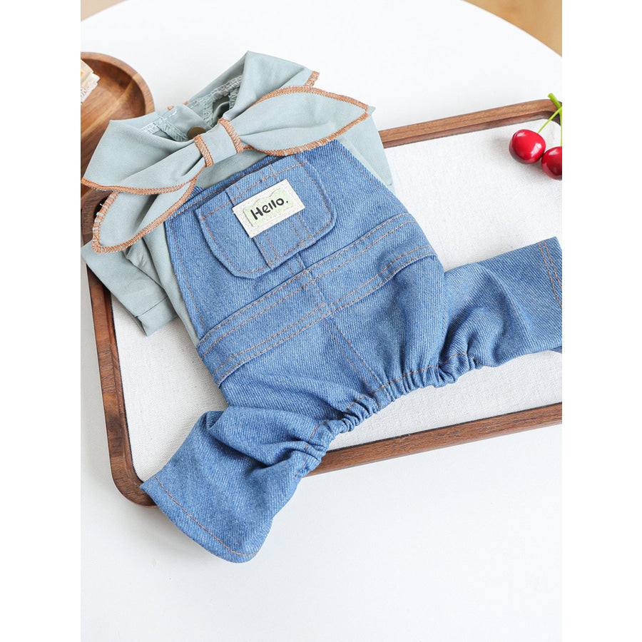 Denim Pet Jumpsuits with Bowknot Apparel and Accessories
