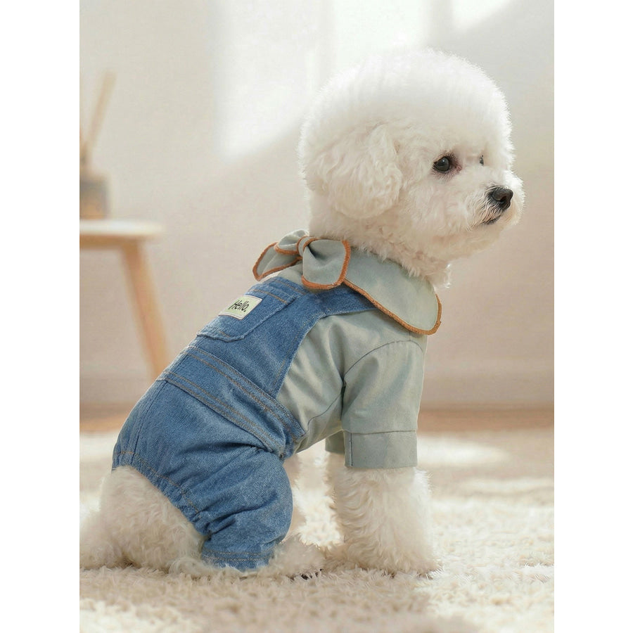Denim Pet Jumpsuits with Bowknot Dusty Blue / XS Apparel and Accessories