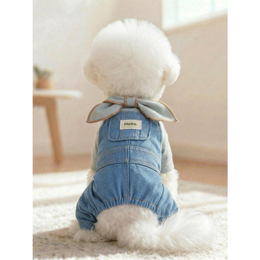 Denim Pet Jumpsuits with Bowknot Dusty Blue / XS Apparel and Accessories