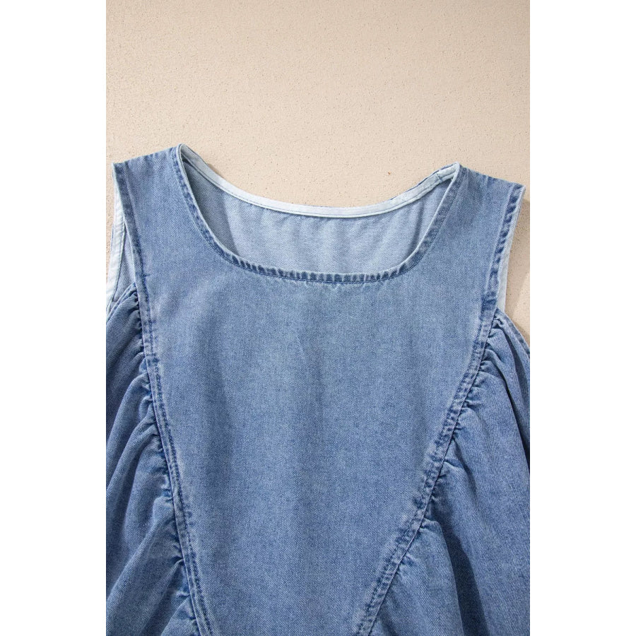 Denim Pleated Patchwork Sleeveless Top Apparel and Accessories