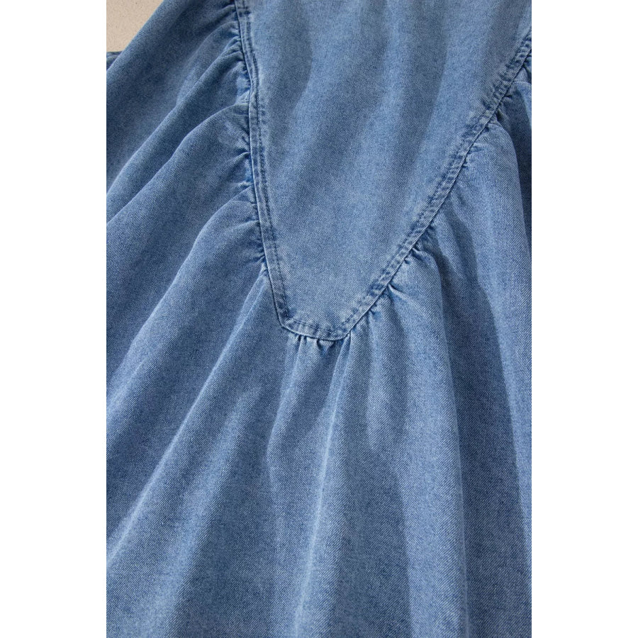 Denim Pleated Patchwork Sleeveless Top Apparel and Accessories