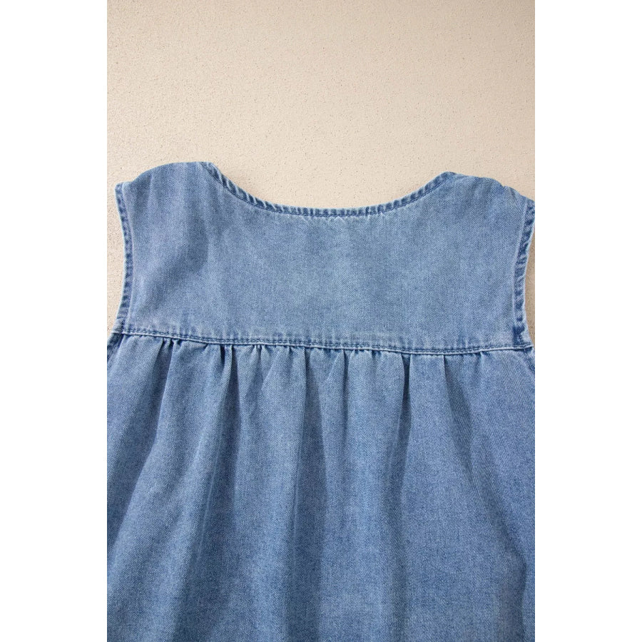 Denim Pleated Patchwork Sleeveless Top Apparel and Accessories