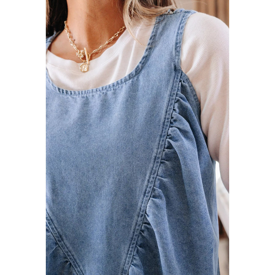 Denim Pleated Patchwork Sleeveless Top Apparel and Accessories