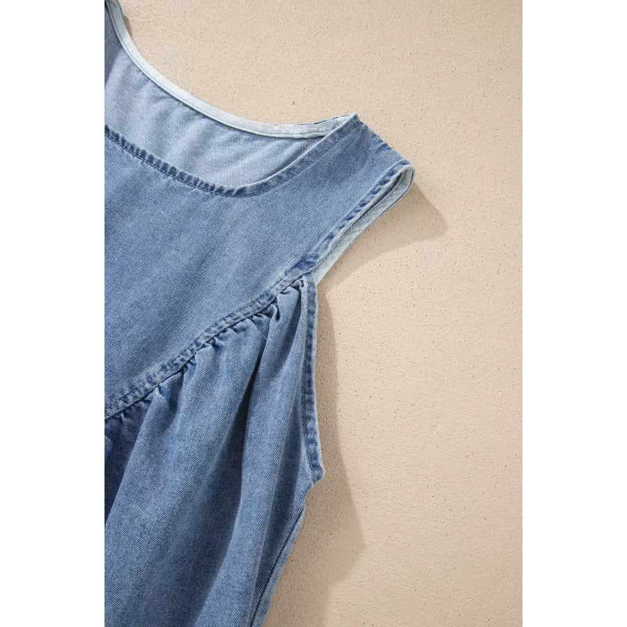 Denim Pleated Patchwork Sleeveless Top Apparel and Accessories