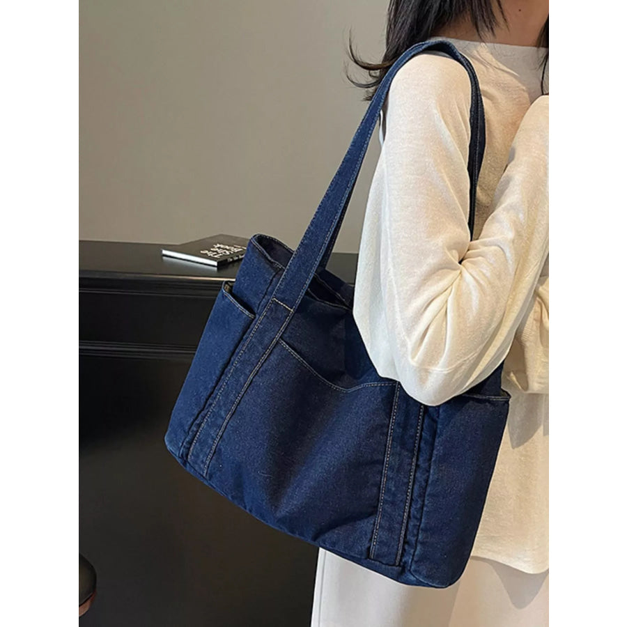 Denim Tote Shoulder Bag Dark Blue / One Size Apparel and Accessories