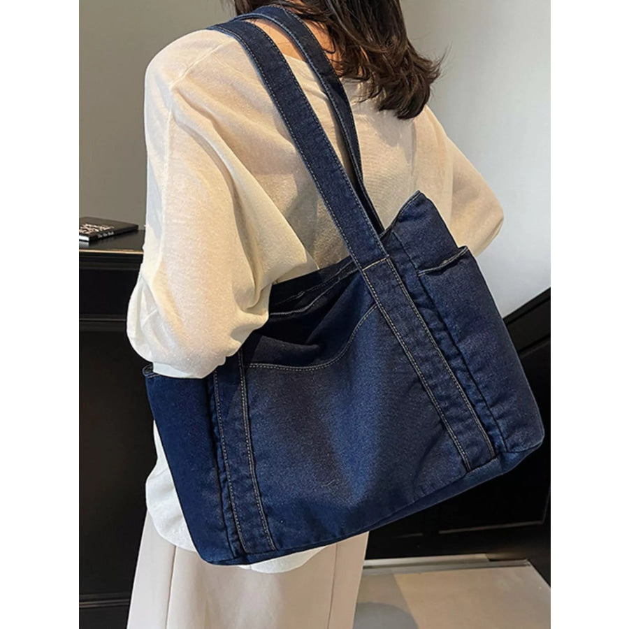 Denim Tote Shoulder Bag Dark Blue / One Size Apparel and Accessories