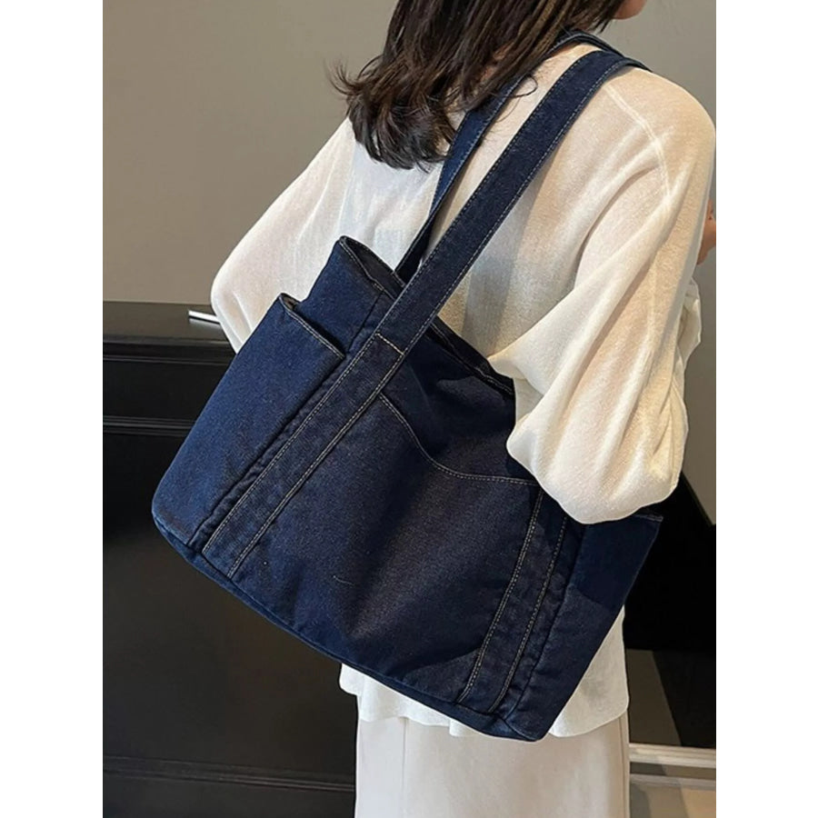 Denim Tote Shoulder Bag Dark Blue / One Size Apparel and Accessories