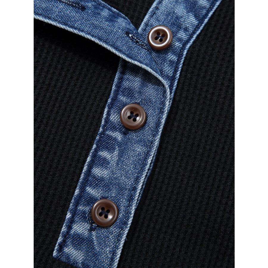 Denim Trim Button Detail Top Apparel and Accessories