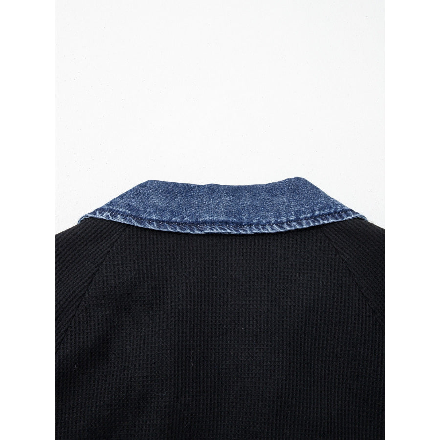 Denim Trim Button Detail Top Apparel and Accessories