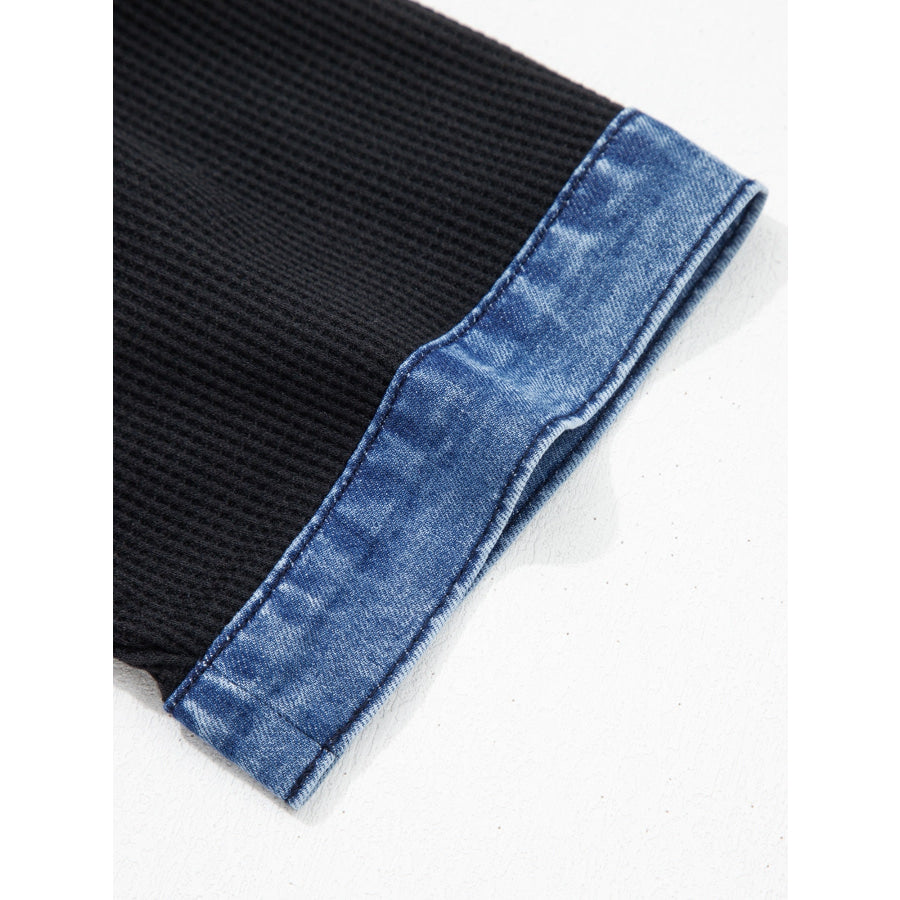 Denim Trim Button Detail Top Apparel and Accessories