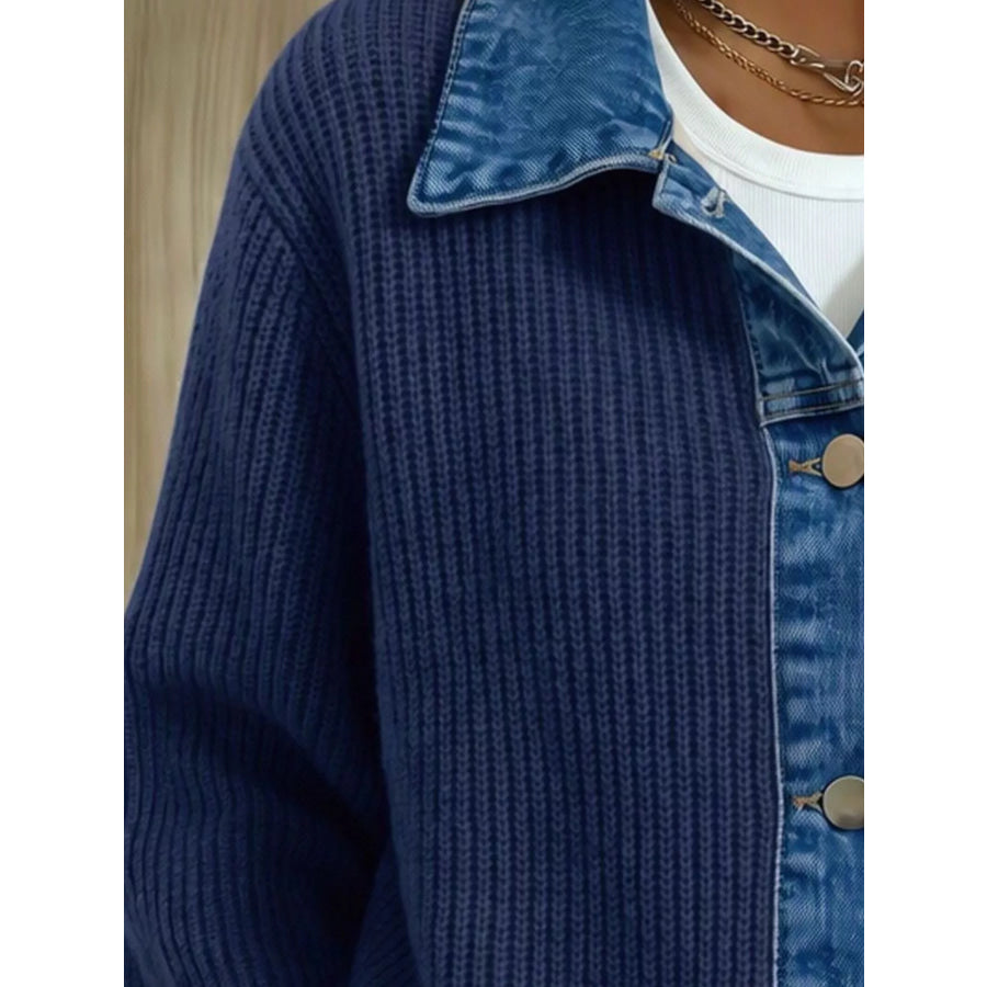 Denim Trim Button Up Cardigan Apparel and Accessories