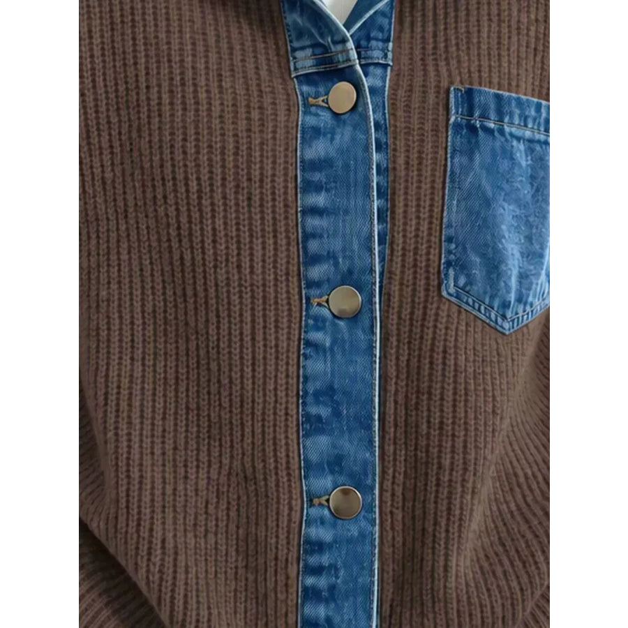 Denim Trim Button Up Cardigan Apparel and Accessories