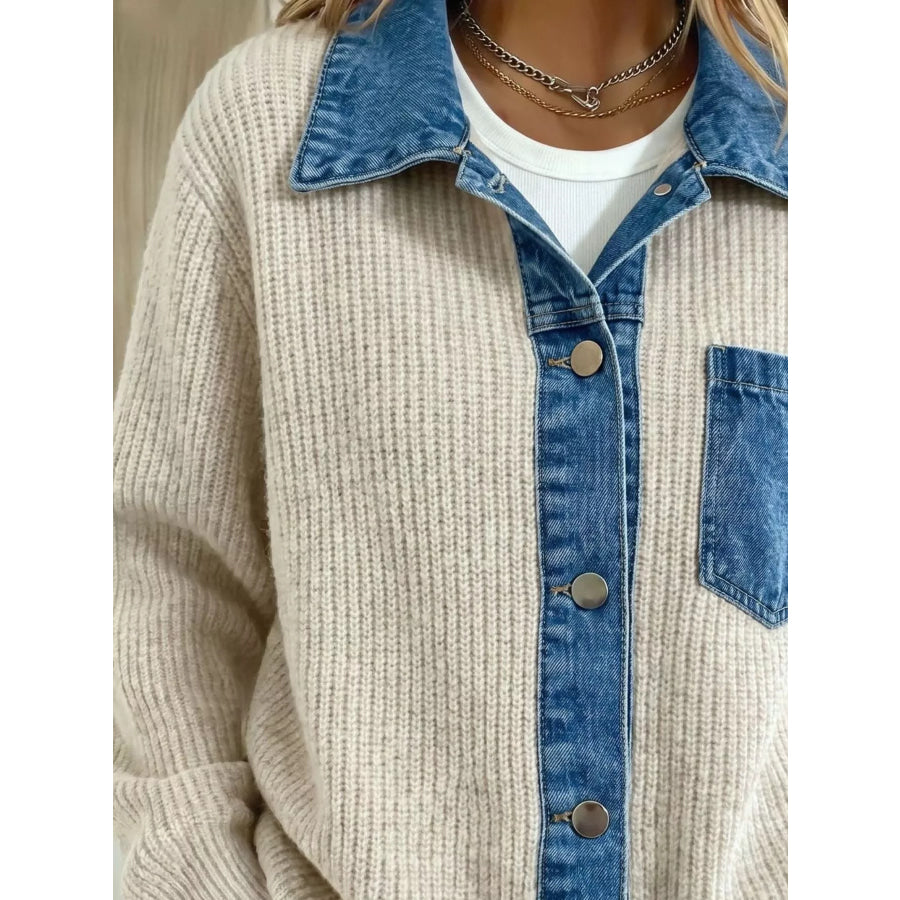 Denim Trim Button Up Cardigan Apparel and Accessories