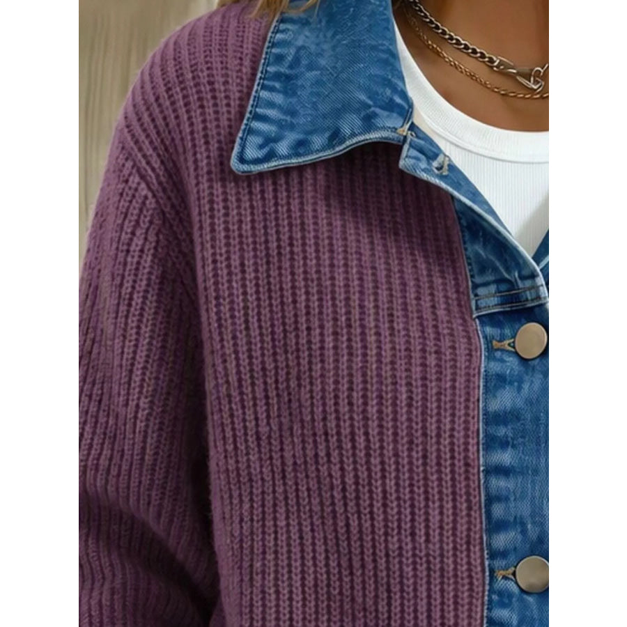Denim Trim Button Up Cardigan Apparel and Accessories