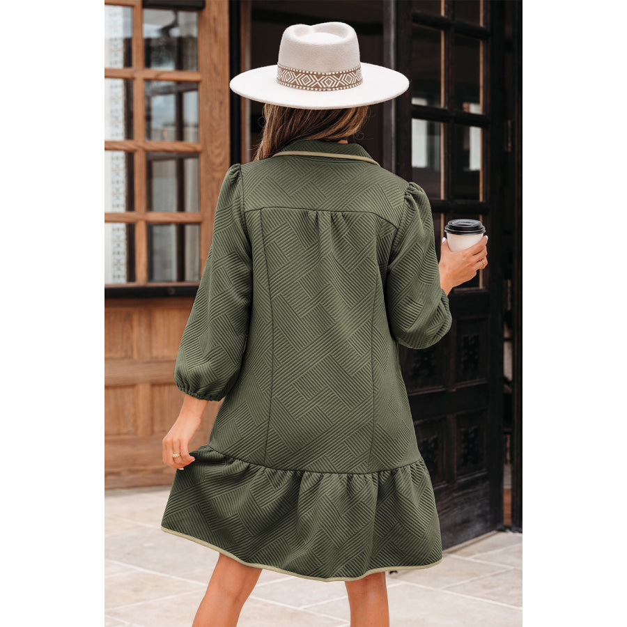 Desert Gold Quarter Zip Collar Bracelet Sleeve Textured Mini Dress Dresses/Mini Dresses