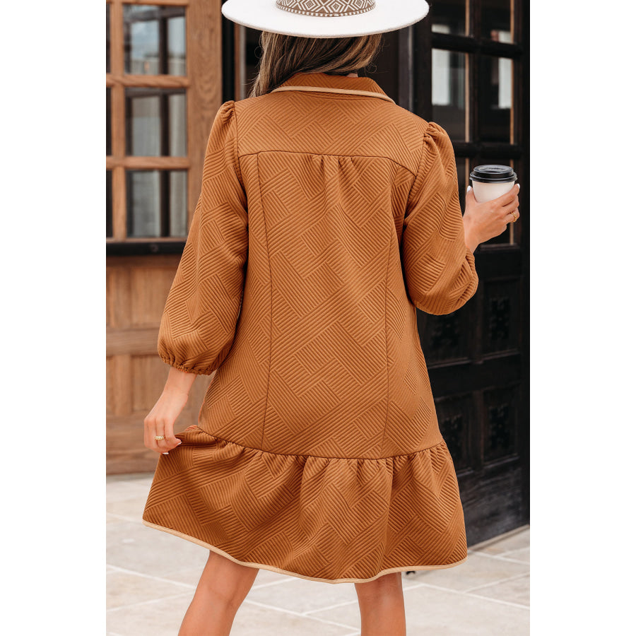 Desert Gold Quarter Zip Collar Bracelet Sleeve Textured Mini Dress Desert Gold / S / 97% Polyester + 3% Elastane Dresses/Mini Dresses