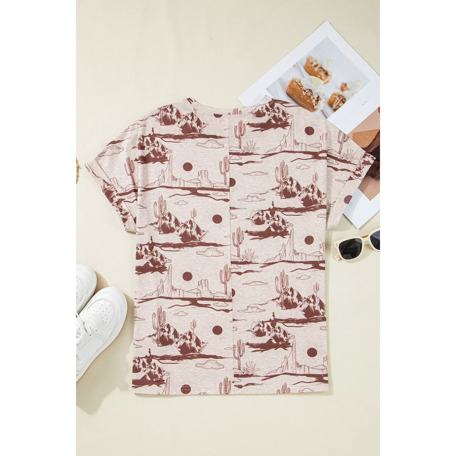 Desert Sand Print Short Sleeve Knit Top Apparel and Accessories