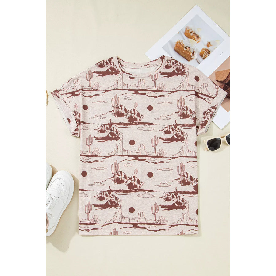 Desert Sand Print Short Sleeve Knit Top Apparel and Accessories