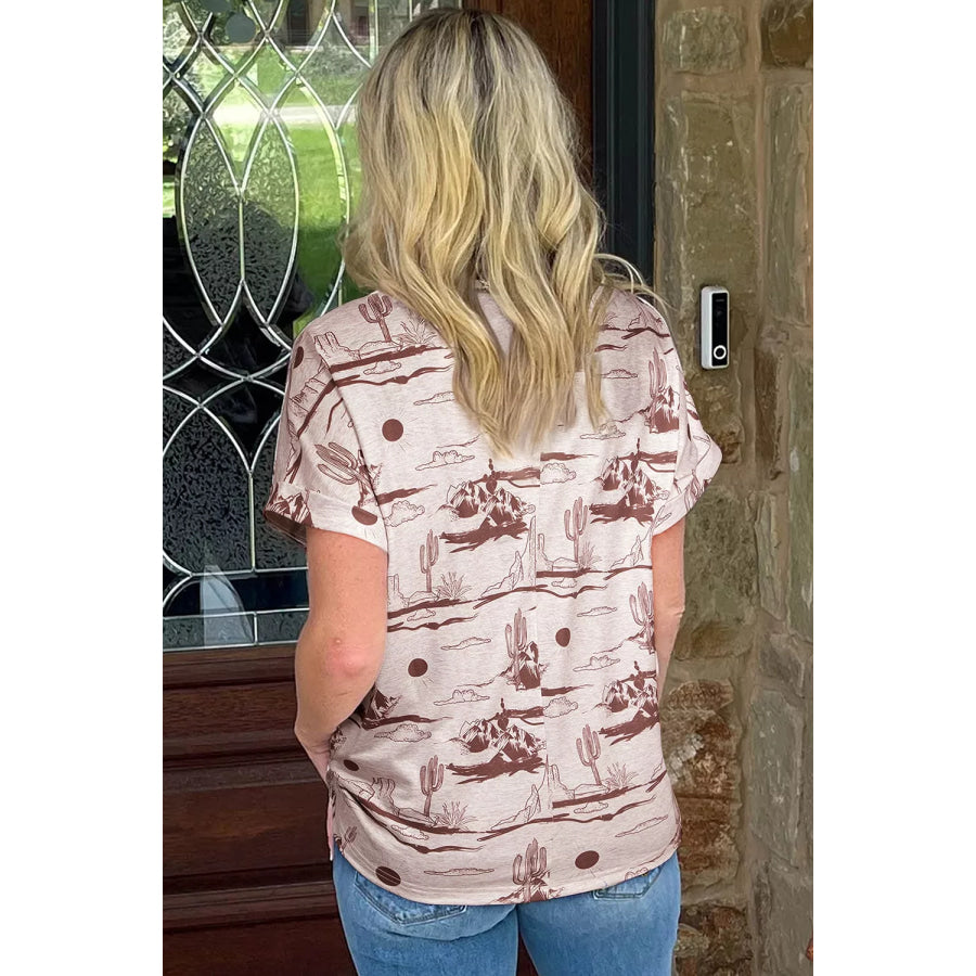 Desert Sand Print Short Sleeve Knit Top Apparel and Accessories