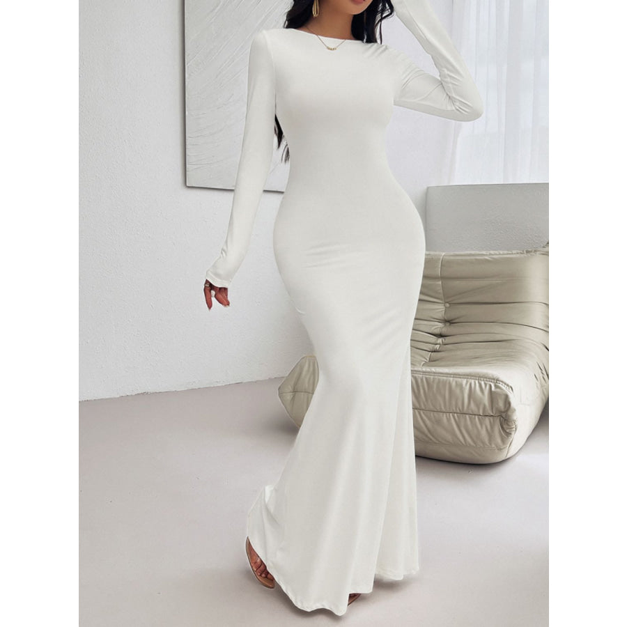 Devine Backless Round Neck Long Sleeve Maxi Dress Apparel and Accessories