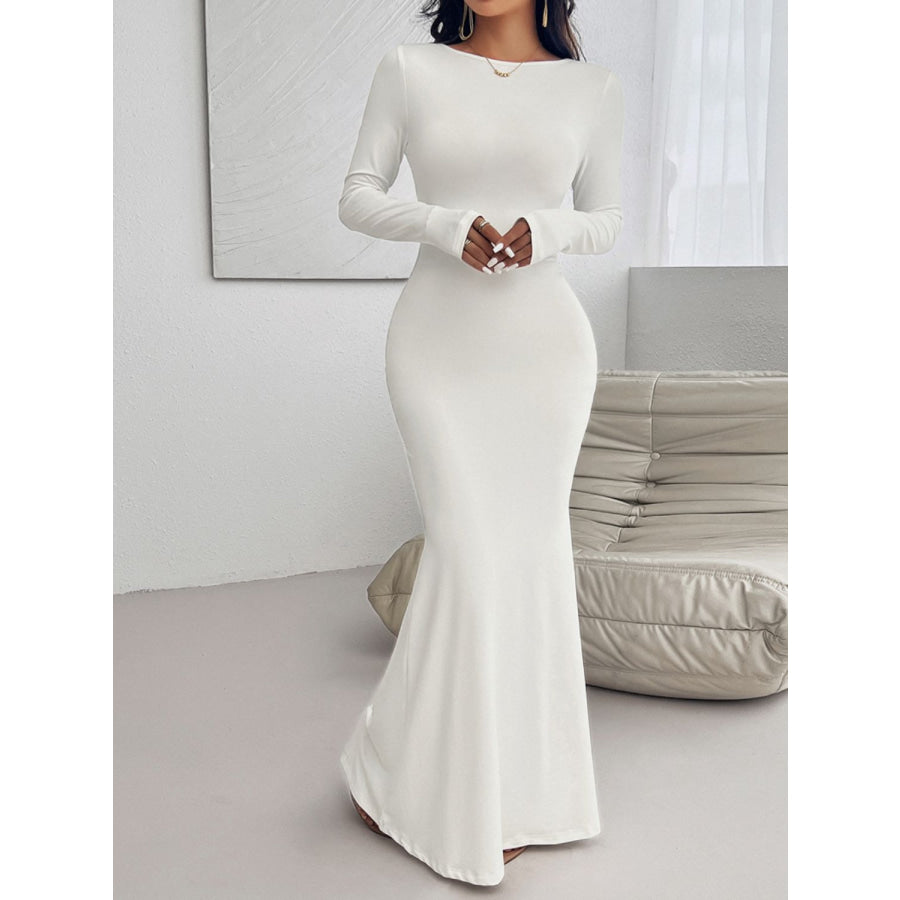 Devine Backless Round Neck Long Sleeve Maxi Dress Apparel and Accessories