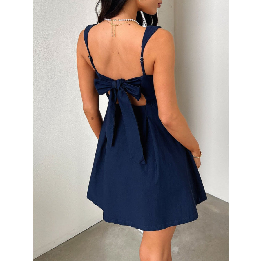 Devine Bow Back Square Neck Mini Dress Dark Blue / S Apparel and Accessories