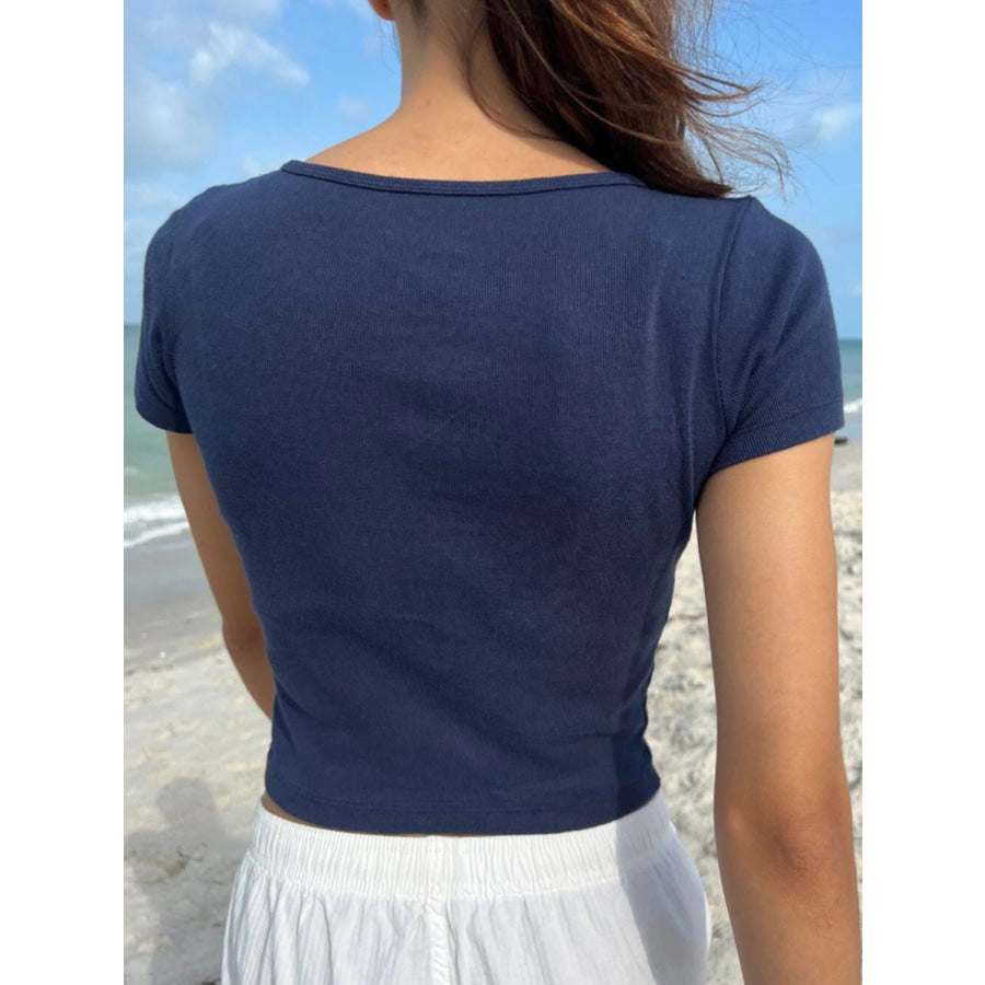 Devine Button Detail Short Sleeve T-Shirt Apparel and Accessories