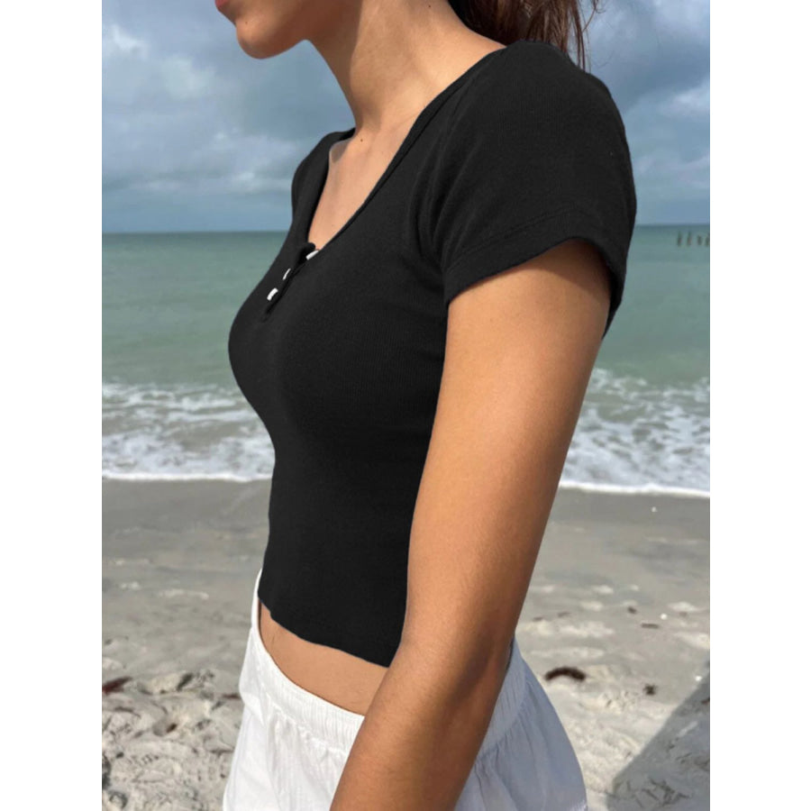 Devine Button Detail Short Sleeve T-Shirt Apparel and Accessories