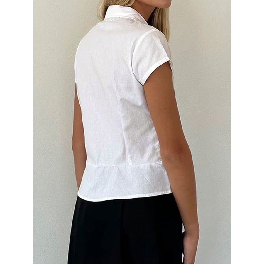 Devine Button Down Collared Neck Short Sleeve Shirt Apparel and Accessories