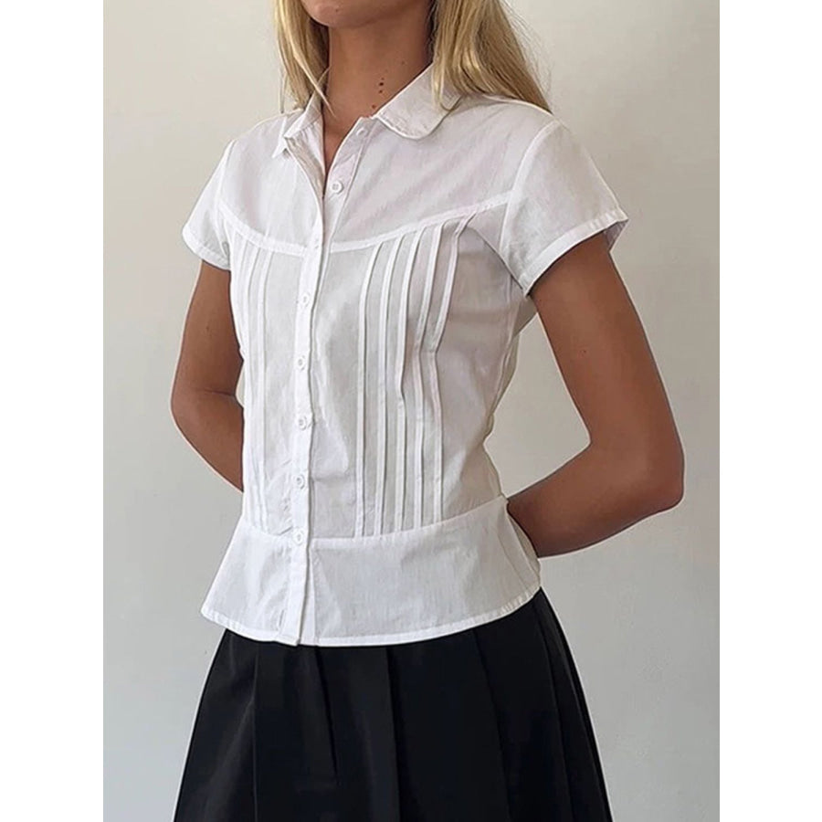 Devine Button Down Collared Neck Short Sleeve Shirt Apparel and Accessories