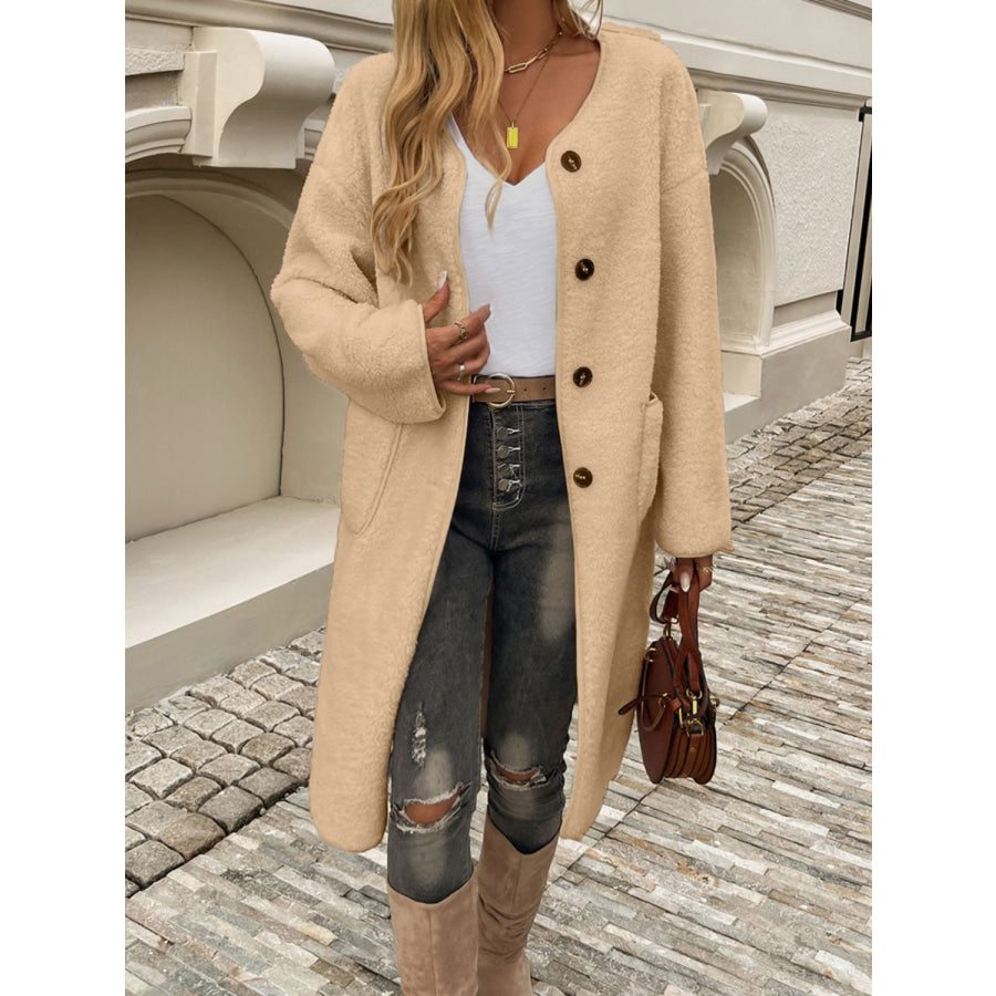 Devine Button Up Long Sleeve Coat Apparel and Accessories