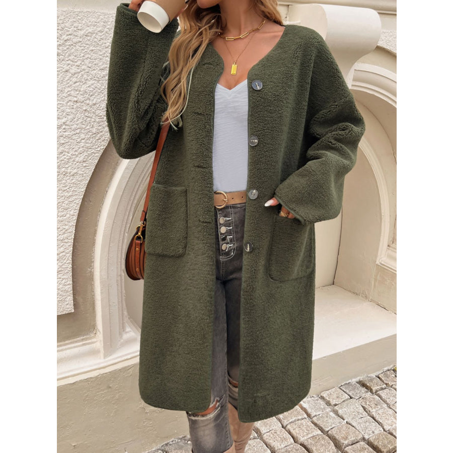 Devine Button Up Long Sleeve Coat Apparel and Accessories