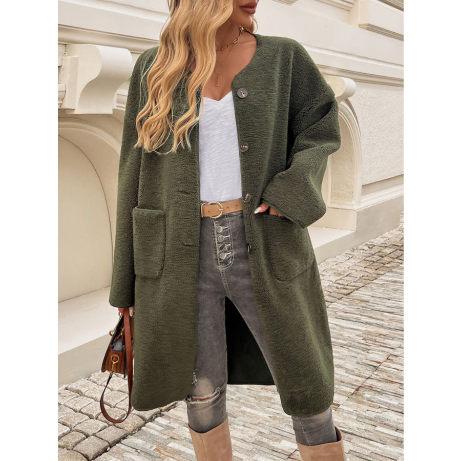 Devine Button Up Long Sleeve Coat Moss / S Apparel and Accessories